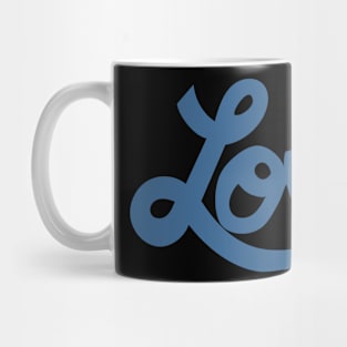 Whimsical Love cartoon illustrated text in steel blue Mug